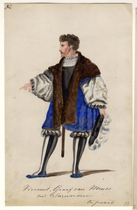 32734 Afbeelding van een kostuumontwerp van Vinvent, graaf van Meurs en Sarwerden, figurant in de maskerade van de ...